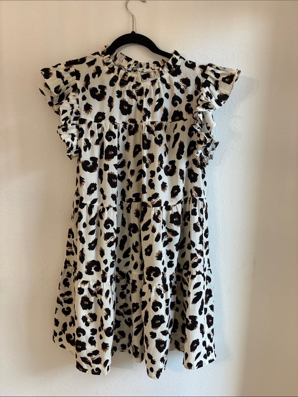 JODIFL Leopard Print Ruffle Tiered Dress - White, Black, Brown